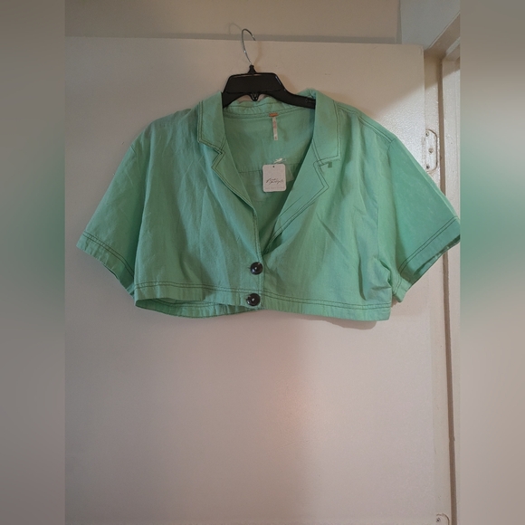 Free People - Honeydew Crop Blouse Top, size L, NWT - Picture 2 of 4